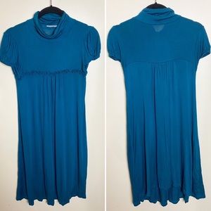 S mock neck shift dress with subtle ruffles